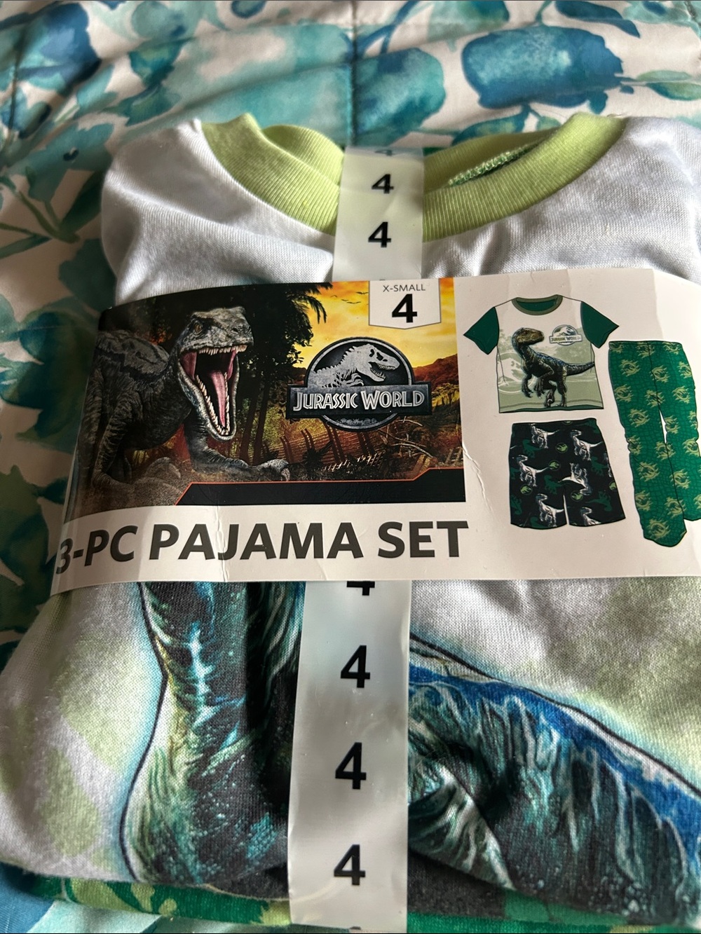 Jurassic World Boys Green 3-Piece Pajama Set, Size 4